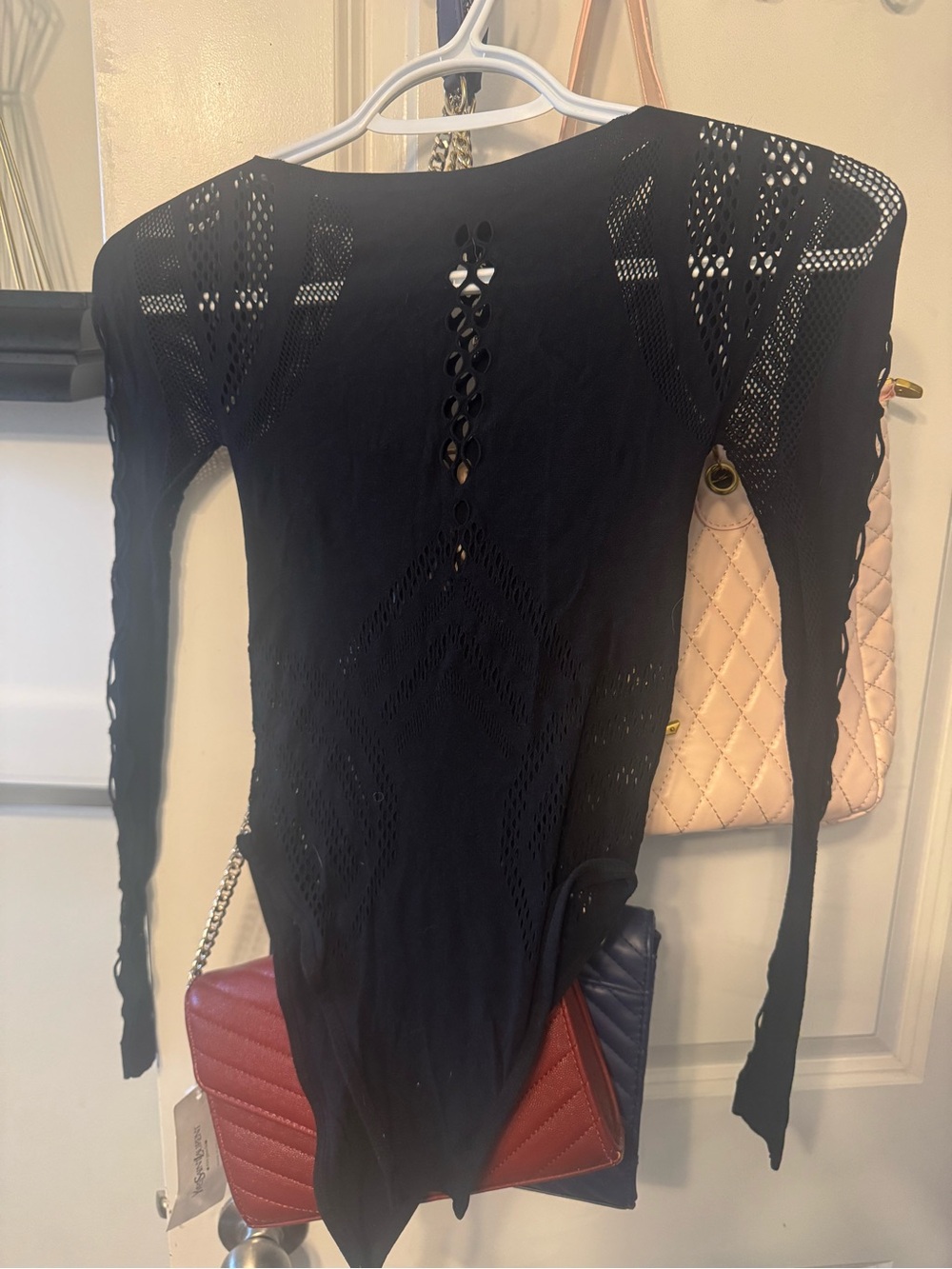 Black Openwork Knit Bodysuit